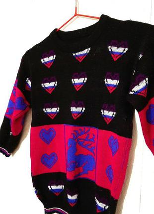 Кофта светр на дівчинку 3-4-5рок чорний/малиновий олені/сердечки джемпер демі зима