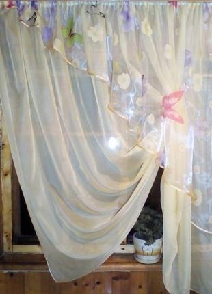 Кухонная занавеска фая пшеничный бабочки правая