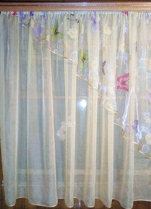 Кухонная занавеска фая пшеничный бабочки правая