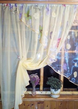 Кухонная занавеска фая пшеничный бабочки правая