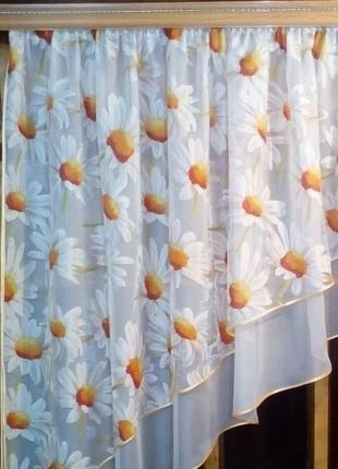 Кухонні фіранки ніка біла ромашка ліва