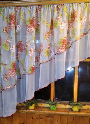 Фіранка арка коротка готова ніка біла півонія ліва