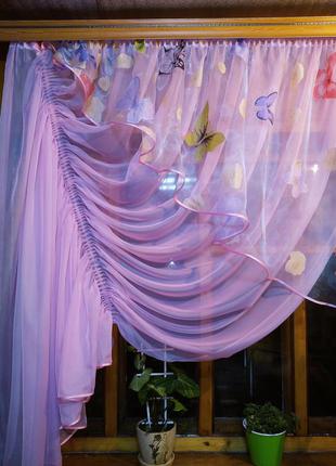 Кухонні фіранки камелія рожева метелик ліва2 фото