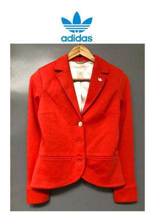 Adidas трикотажный яркий блейзер пиджак шерстяной коралловый красный приталенный