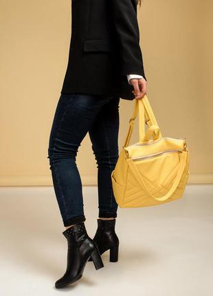 Желтый молодежный городской модный стильный рюкзак для университета/школы экокожа5 фото