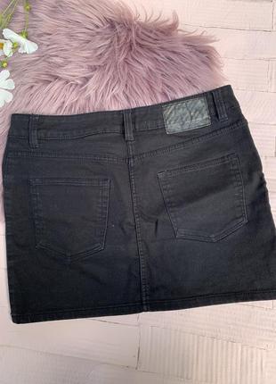 Черная джинсовая мини юбка короткая базовая джинс h&m шм hm3 фото
