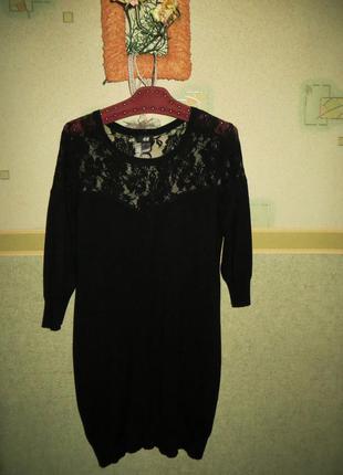 Красивое женское черное платье с гипюровыми вставками3 фото