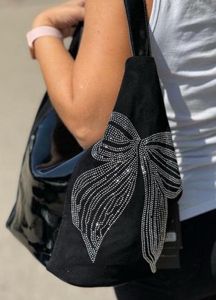 Женская сумка замшевая сумка со стразами черная7 фото