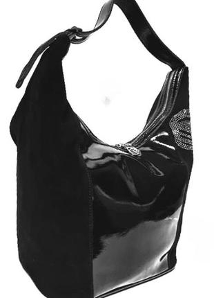 Женская сумка замшевая сумка со стразами черная4 фото