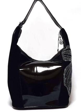 Женская сумка замшевая сумка со стразами черная3 фото