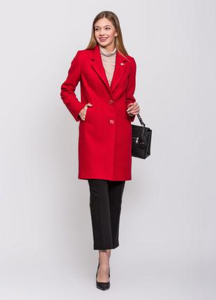 Жіноча класичне червоне полуприталенное демісезонне пальто з англійським коміром2 фото