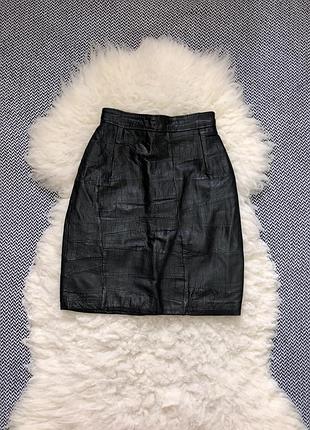 Кожаная юбка кожа натуральная мини плотная лоскутки