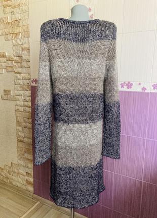 Вязаное трехцветное платье кольчуха с люрексовой нитью шерстяное