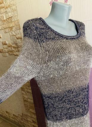 Вязаное трехцветное платье кольчуха с люрексовой нитью шерстяное