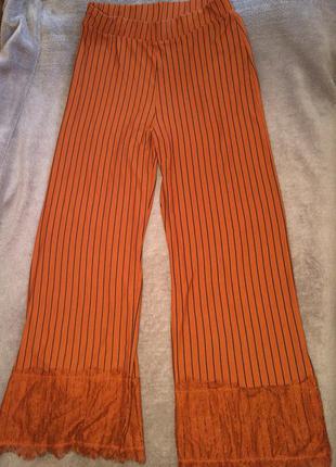 Брюки в полоску,штаны в пижамном стиле,с кружевом,кюлоты,палаццо2 фото