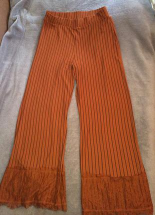 Брюки в полоску,штаны в пижамном стиле,с кружевом,кюлоты,палаццо3 фото