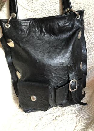 Стильная брутальная кожаная сумка, натуральная кожа с клепками4 фото