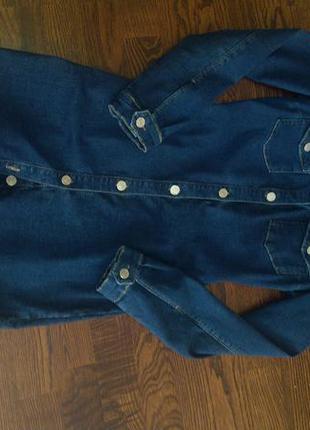 Трендове джинсові темний denim плаття сорочка з довгим рукавом4 фото