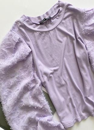 Красивая кофточка блуза с пышными рукавами сиреневая2 фото