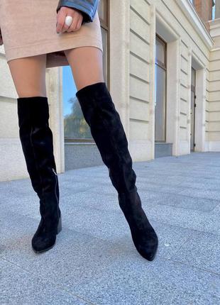 Замшеві високі чоботи ботфорти на підборах з натуральної замші