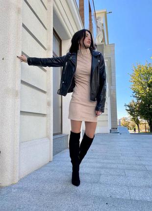 Замшеві високі чоботи ботфорти на підборах з натуральної замші