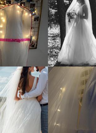 Весільне плаття з v-подібним вирізом, без шлейфу (розмір m-l)4 фото