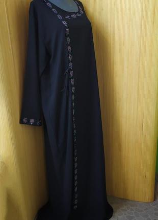 Длинное чёрное платье на запах со стразами в этно стиле / абая / галабея2 фото