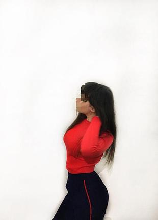 Кофта в рубчик реглан водолазка длинный рукав без воротника ажурный рукав