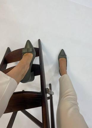 Эксклюзивные туфли лодочки итальянская кожа оливка хаки9 фото