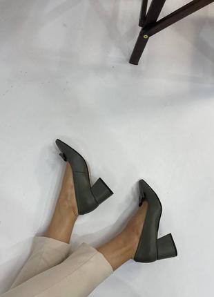 Эксклюзивные туфли лодочки итальянская кожа оливка хаки3 фото