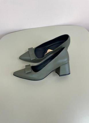 Эксклюзивные туфли лодочки итальянская кожа оливка хаки7 фото