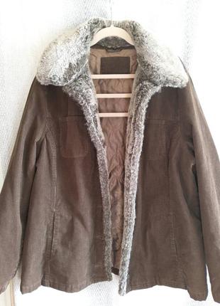 Женская коричневая вельветовая куртка, демисезонная, деми вельветовая шерпа 50-52 размер6 фото