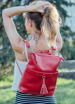 Жіноча шкіряна червона сумка-рюкзак, кольори в асортименті9 фото