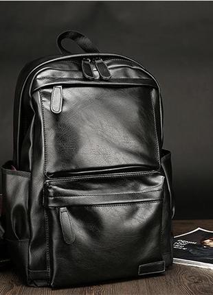 Мужской кожаный черный рюкзак чоловічий ранець портфель сумка для ноутбука документов