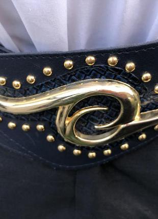 Кожаный винтажный широкий пояс с золотой фурнитурой франция3 фото