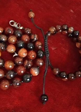 Жіночий набір шамбала - намисто і браслет - 100% натуральний камінь сердолік разноцвет3 фото