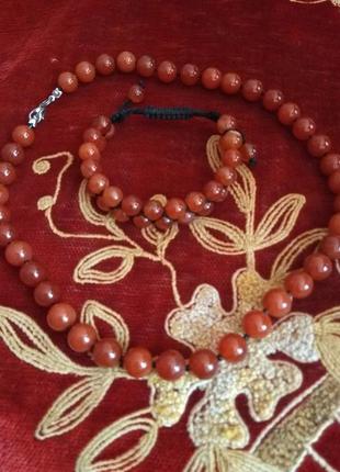 Женский набор шамбала - бусы и браслет - 100% натуральный камень сердолик оранж8 фото