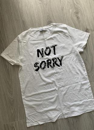Fb sister белая футболка not sorry с жемчугом м размер3 фото