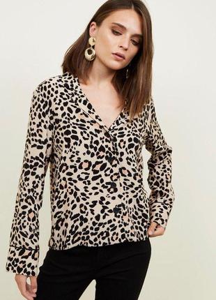 Блуза сорочка на гудзиках в леопардовий принт zara