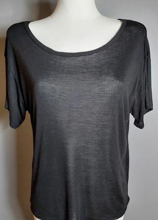 Футболка кофта трикотажна з коротким рукавом, чорна глибокий виріз h&m