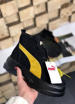 Puma spring boots brown yellow black жіночі замшеві чорні черевики пума жіночі замшеві чорні модні ботінки4 фото