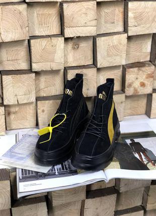 Puma spring boots brown yellow black женские замшевые черные ботинки пума жіночі замшеві чорні модні ботінки6 фото