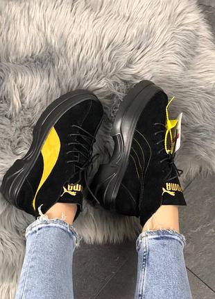 Puma spring boots brown yellow black жіночі замшеві чорні черевики пума жіночі замшеві чорні модні ботінки