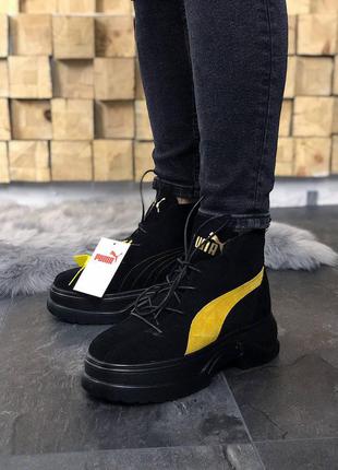 Puma spring boots brown yellow black жіночі замшеві чорні черевики пума жіночі замшеві чорні модні ботінки3 фото