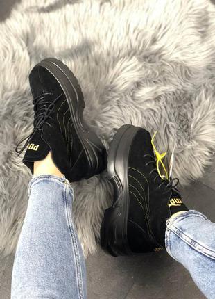 Puma spring boots brown yellow black жіночі замшеві чорні черевики пума жіночі замшеві чорні модні ботінки9 фото