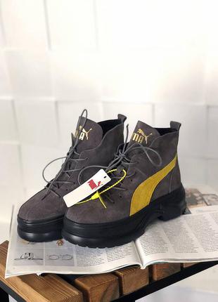 Puma spring boots brown yellow black женские коричневые ботинки пума жіночі коричневі стильні ботінки5 фото