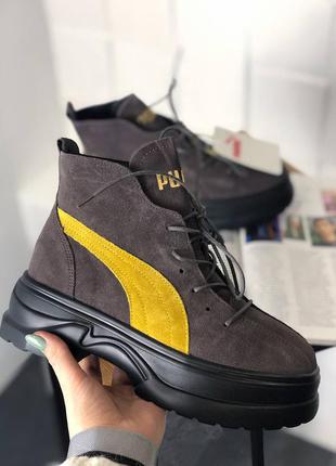 Puma spring boots brown yellow black женские коричневые ботинки пума жіночі коричневі стильні ботінки2 фото