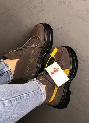 Puma spring boots brown yellow black женские коричневые ботинки пума жіночі коричневі стильні ботінки7 фото