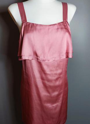 Платье сарафан розовый атлас слоями легкий свободный h&m