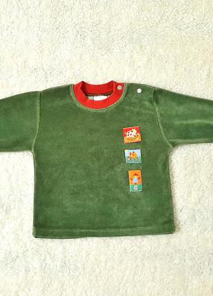 Тепла кофточка зелена/червона велюрова на хлопчика/дівчинку зріст 68см 6-9міс толстовка лонгслів